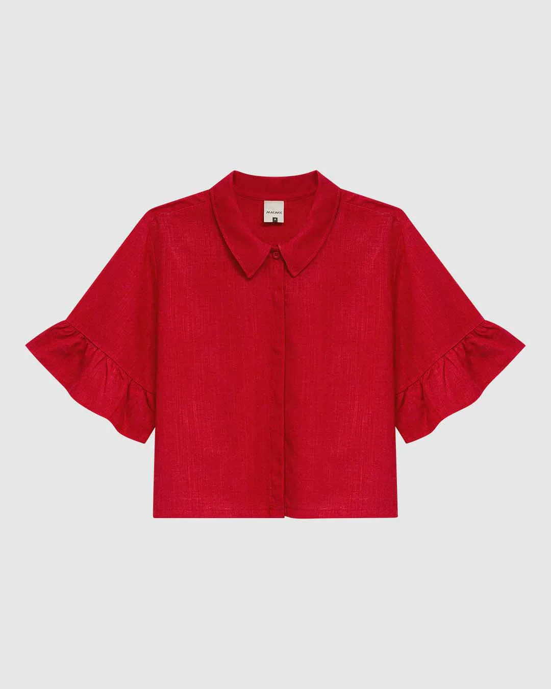 Camisa Cropped Feminina Manga Com Babado Em Viscolinho