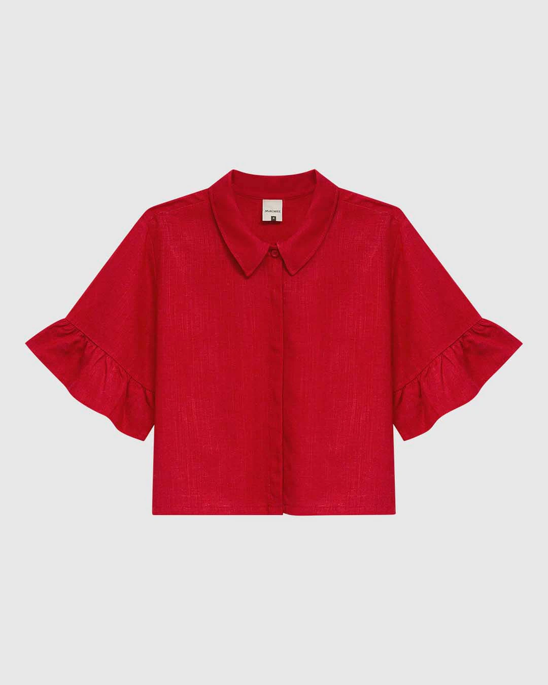 Camisa Cropped Feminina Manga Com Babado Em Viscolinho