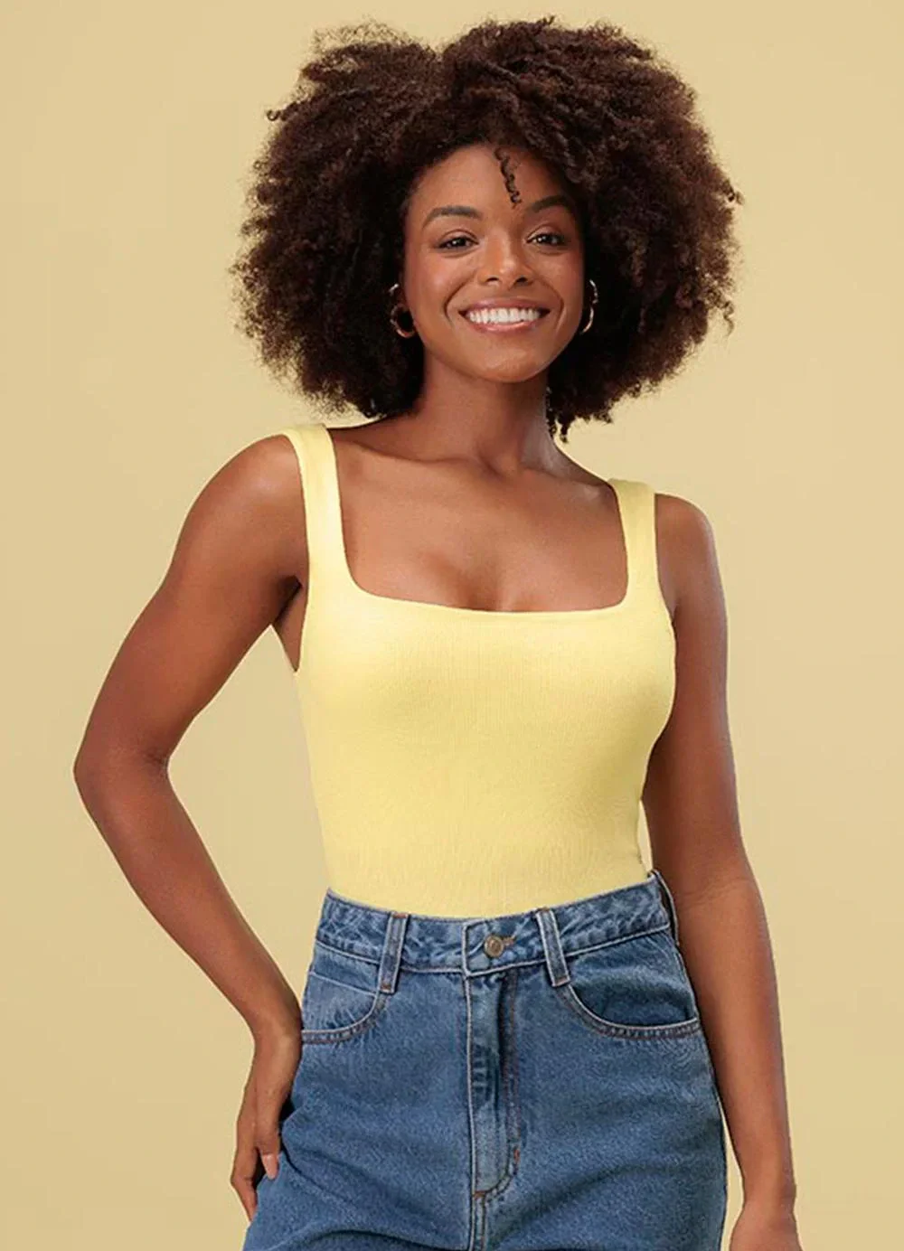 Angel - Blusa Regata Decote Quadrado Basic Amarelo