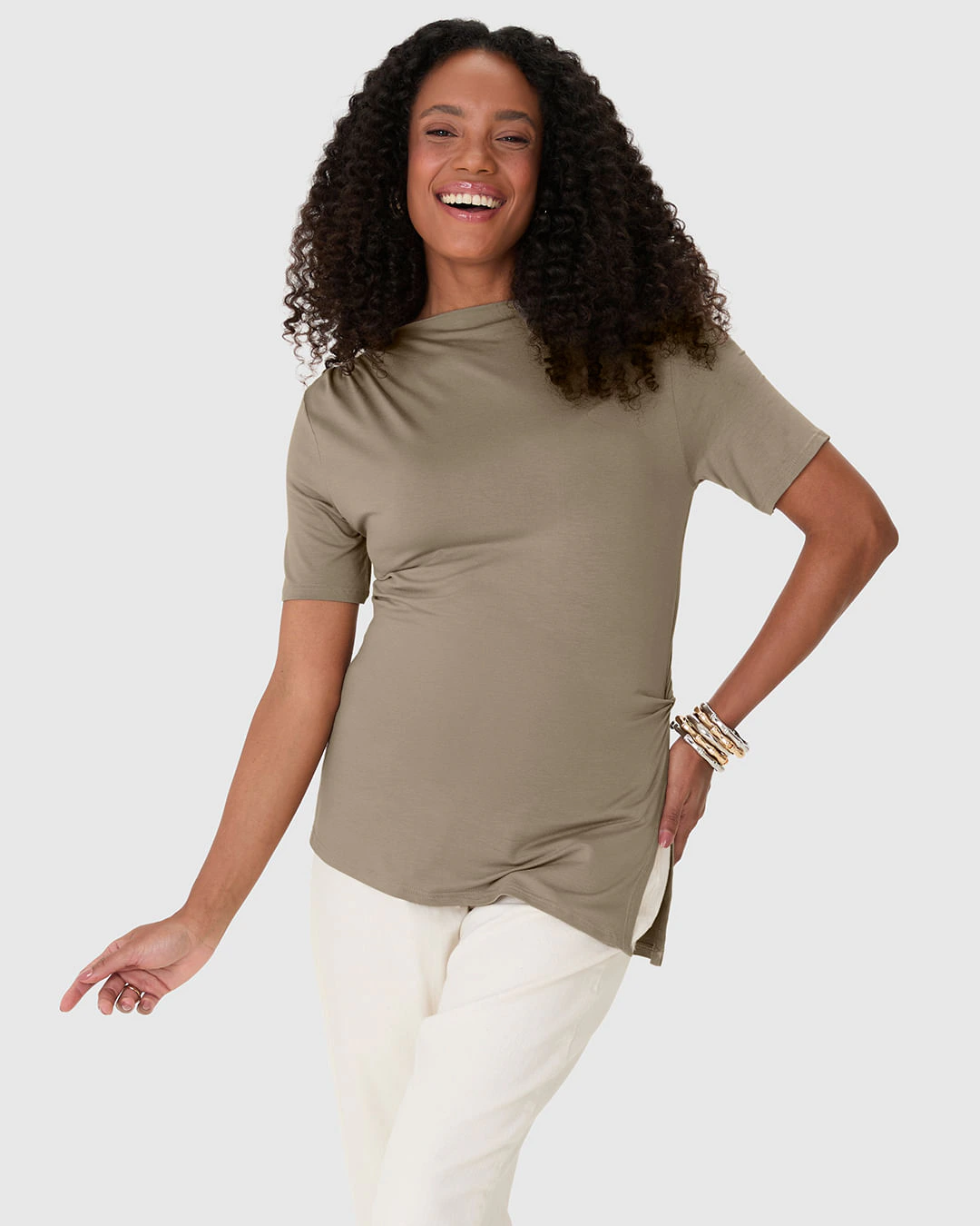 Blusa Feminina Assimétrica Torção E Fenda Lateral Em Viscose Stretch