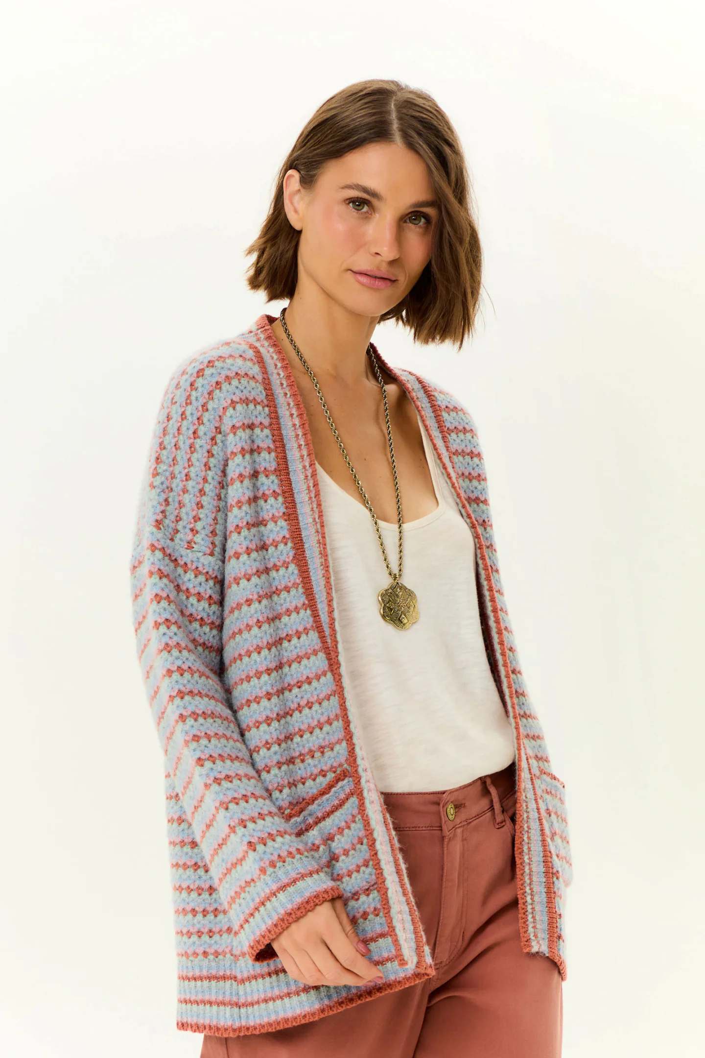 Cardigan Tricot Longo Multicolor