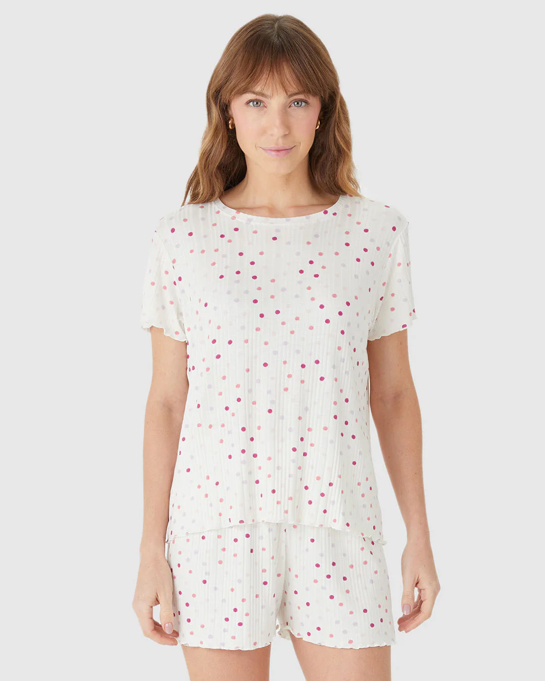 Pijama Curto Feminino Blusa Manga Curta E Shorts Em Malha Viscose Canelada