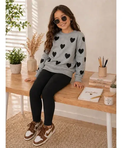 Conjunto Blusa De Frio Legging Infantil Moletom Corações Man