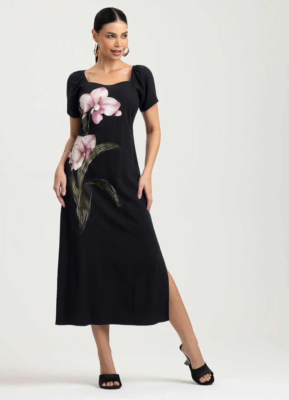 Gris - Vestido Midi em Viscose Preto