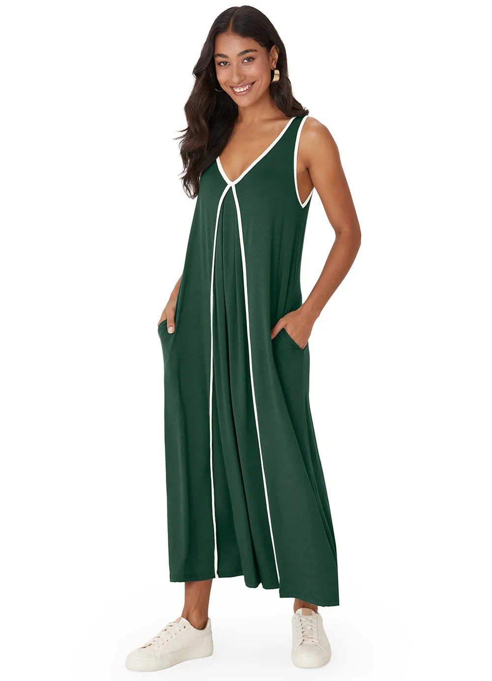 Malwee - Vestido Mídi Evasê Verde