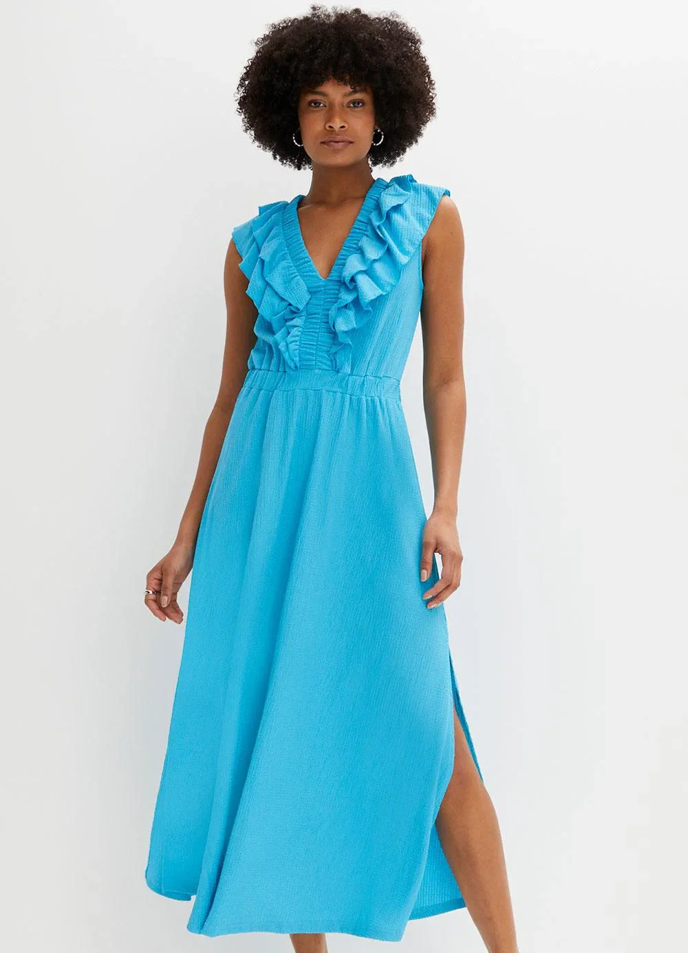 bonprix - Vestido Azul Claro em Malha Favo