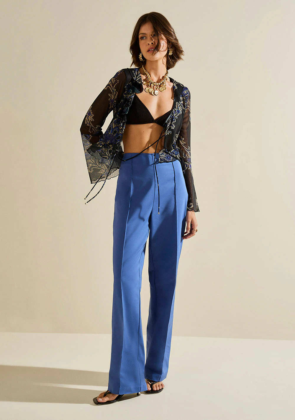 Calça Morena Rosa Pantalona Alta Azul