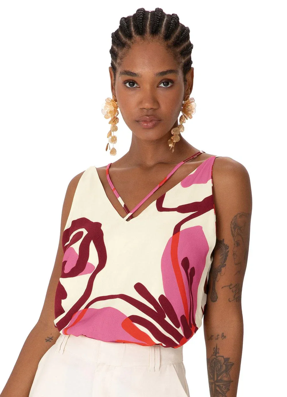 Enfim - Blusa Evasê Viscose Floral Rosa