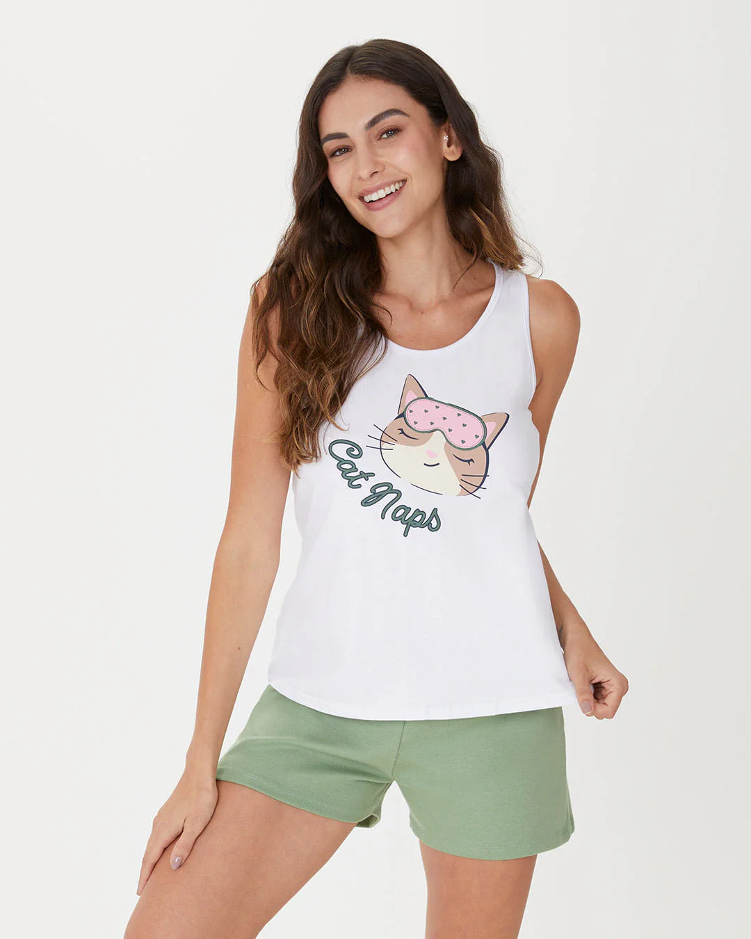 Pijama Feminino Regata Estampada E Shorts Em Algodão