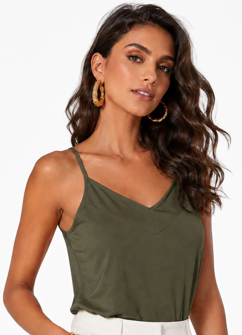 Infinita Cor - Blusa Feminina de Alça em Malha Touch Skin Verde