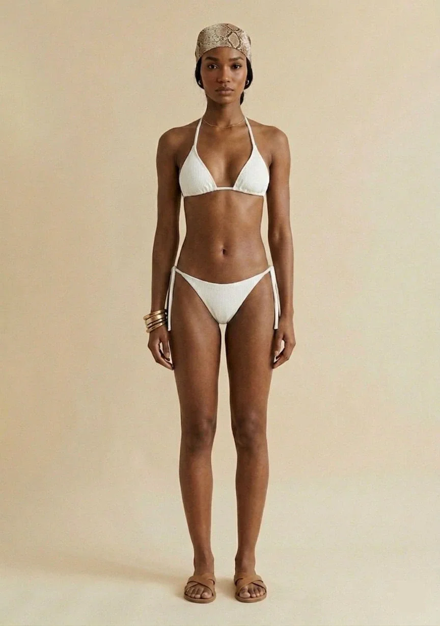 Biquíni Morena Rosa Cortininha Bojo Removível Calcinha Rolete Amarrar Off White