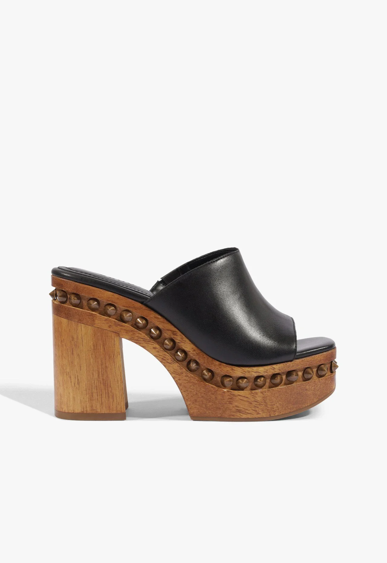 Tamanco Salto Alto Spikes Couro Preta