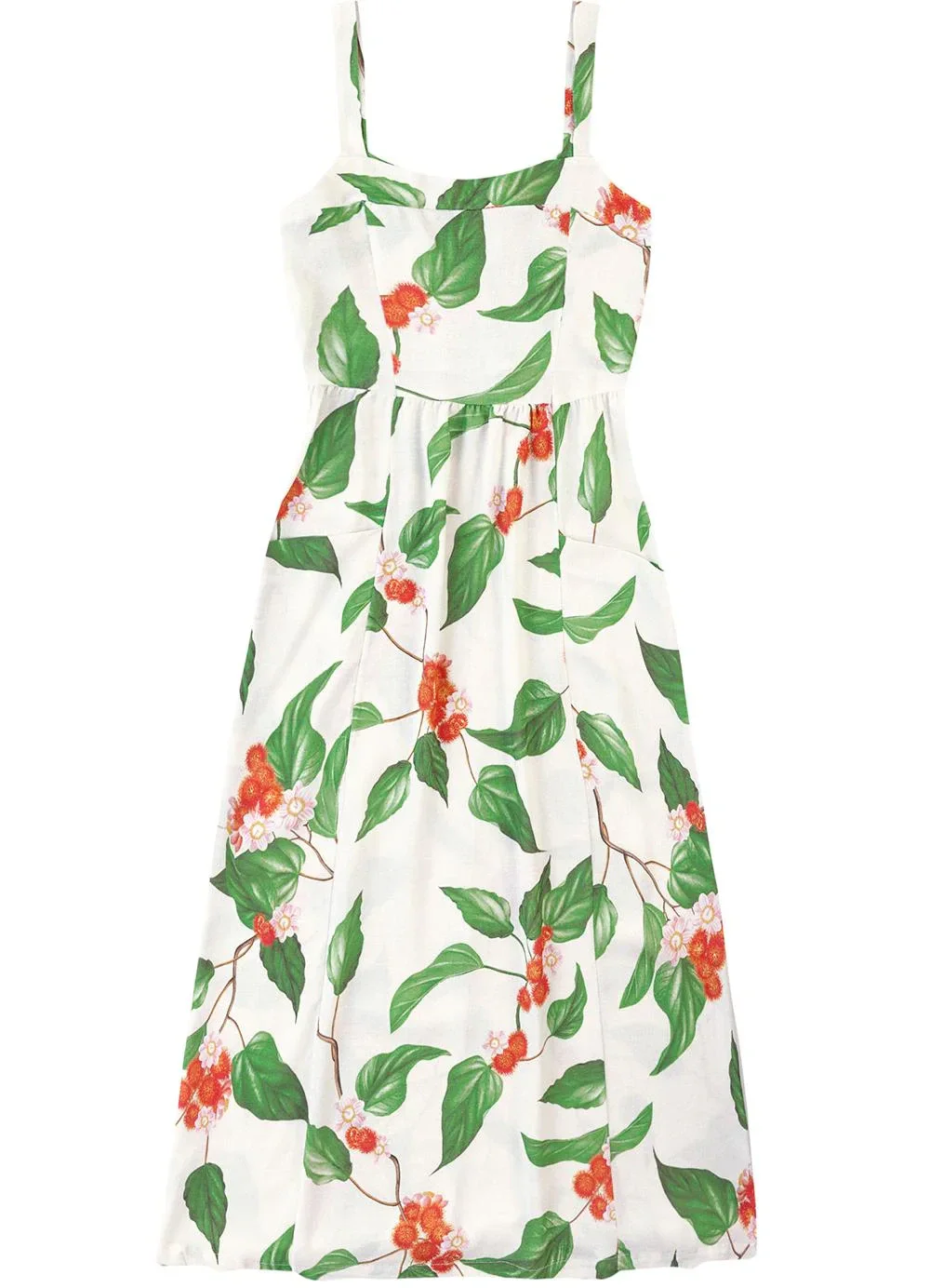 Malwee - Vestido Mídi Evasê Tropical Branco