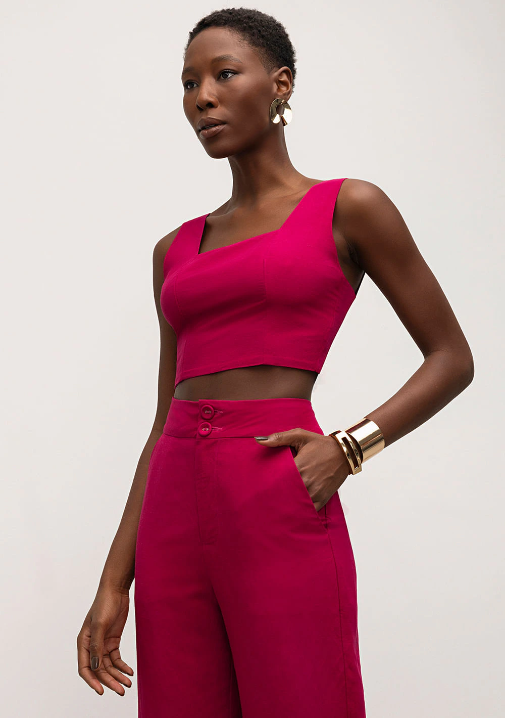 Top Iódice Reto Alça Larga Detalhe Elástico Pink