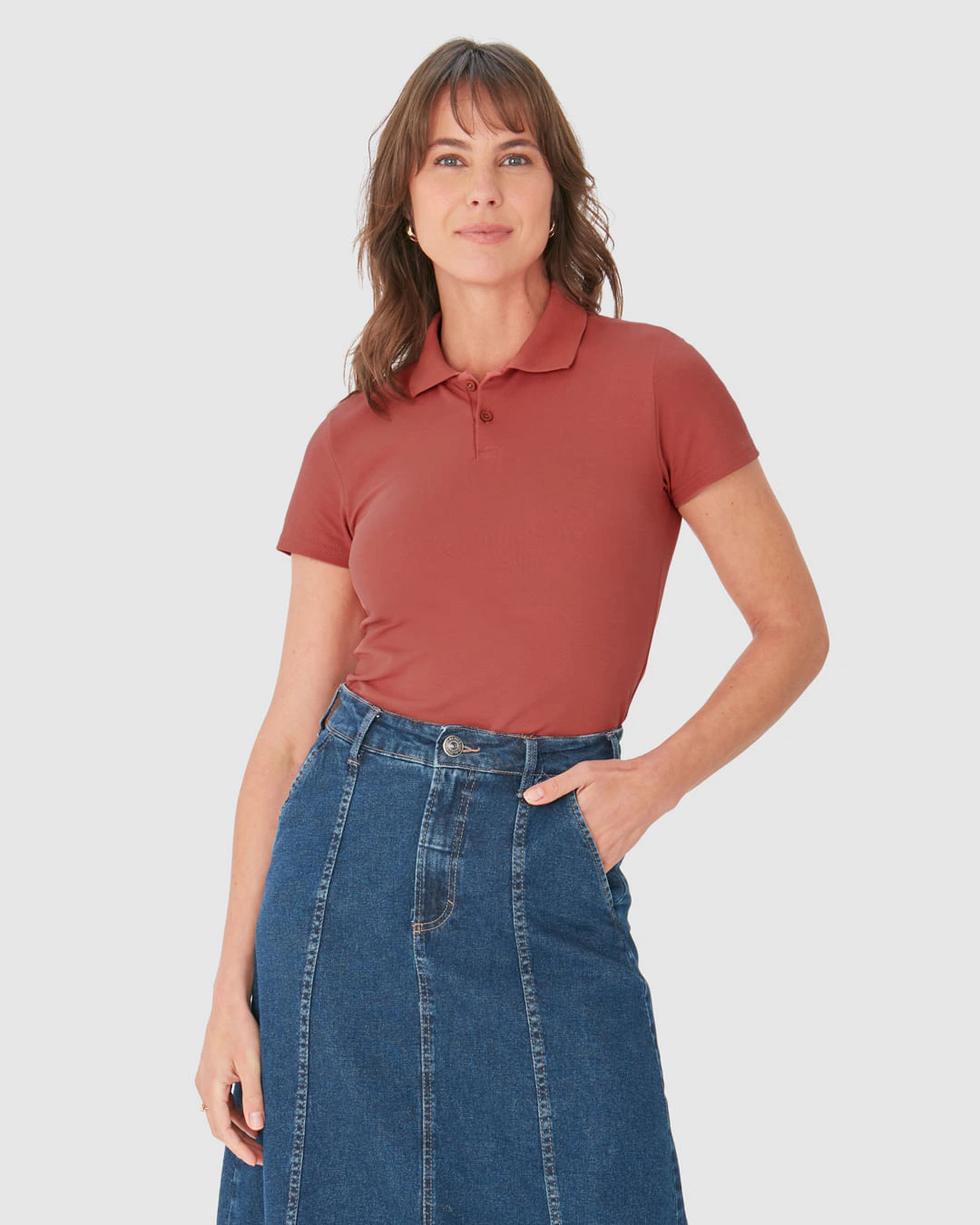 Camisa Polo Básica Feminina Com Peitilho Em Piquet Stretch