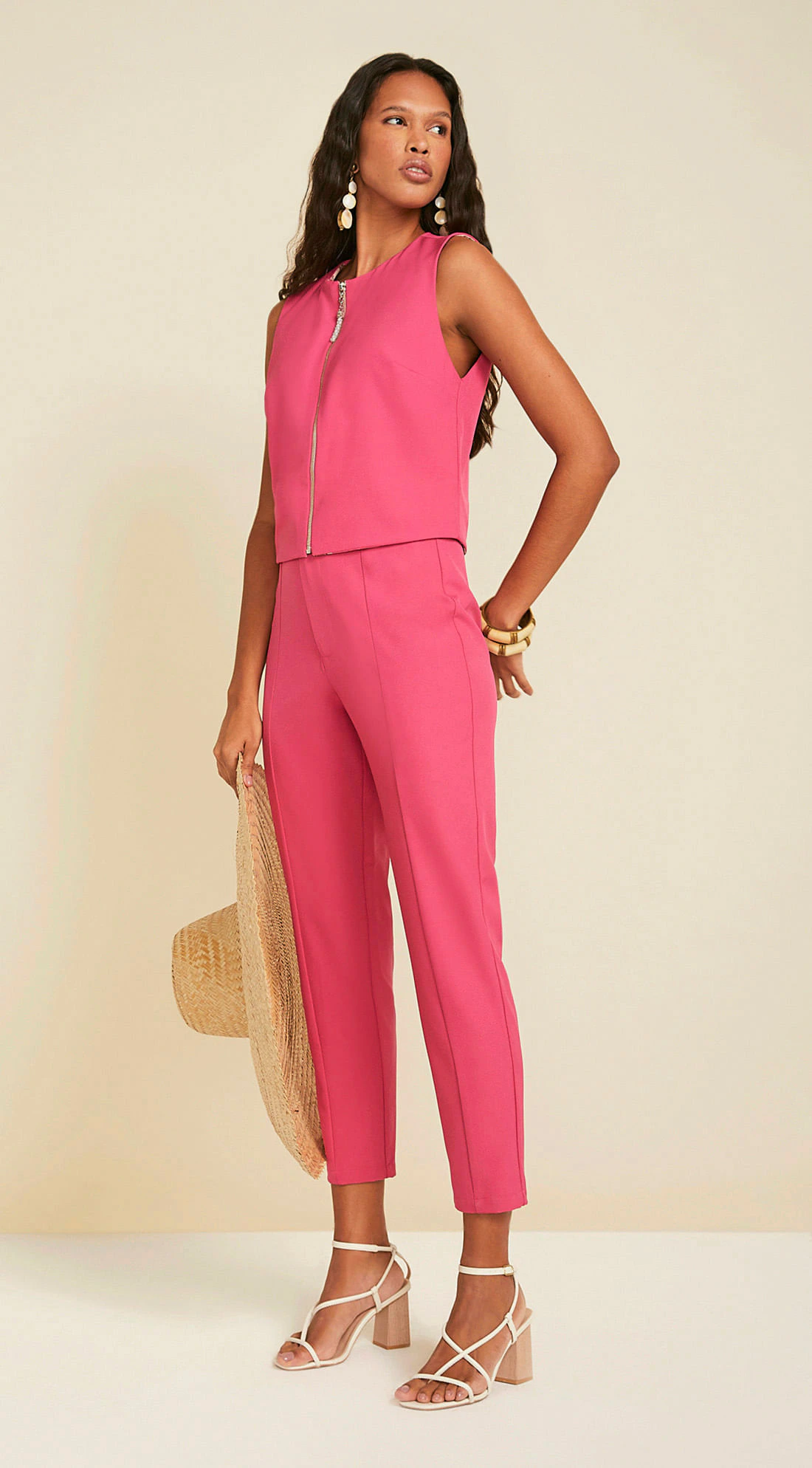 Calca Maria.Valentina Skinny Alfaiataria Cós Intermediário Com Metal Pink