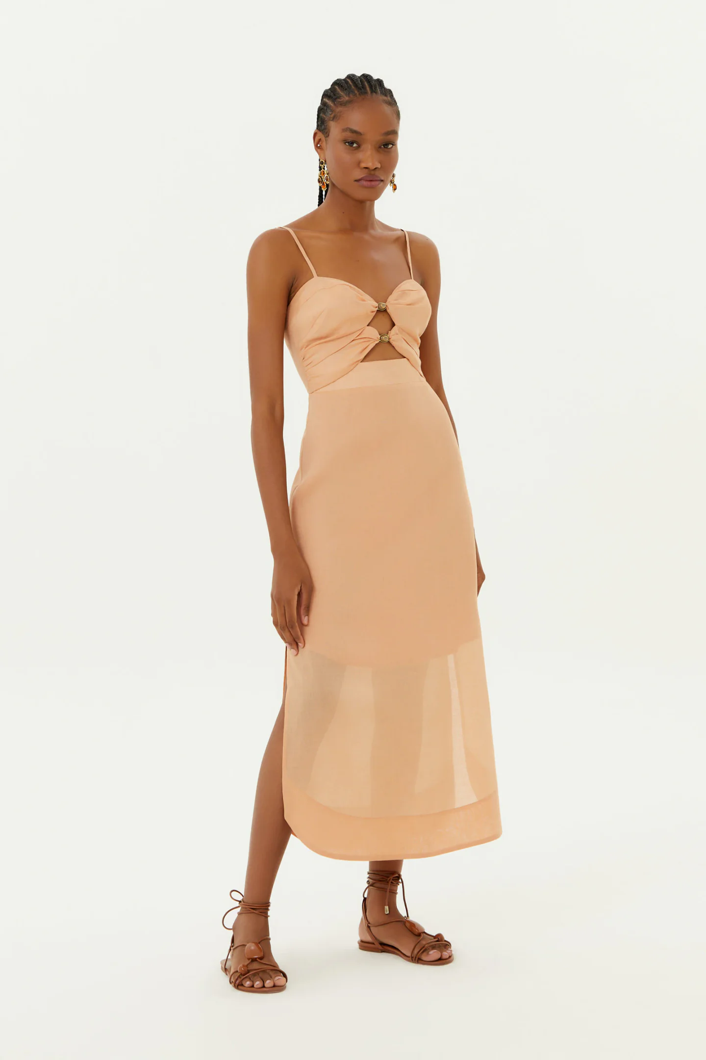 Vestido Midi Pingente Decote