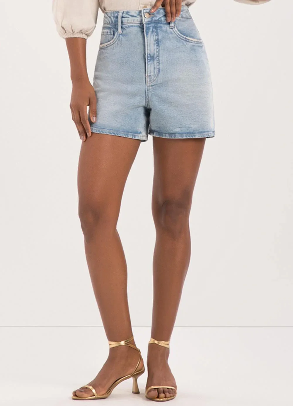 Lunender - Shorts Mom Jeans de Chapa Barriga Azul