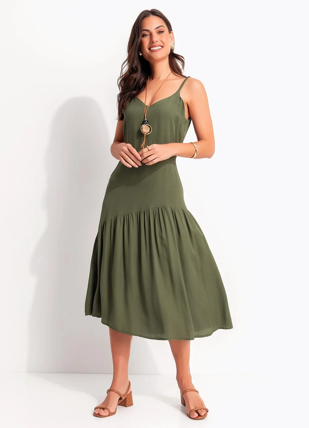 Quintess - Vestido Verde em Viscose Sarjada