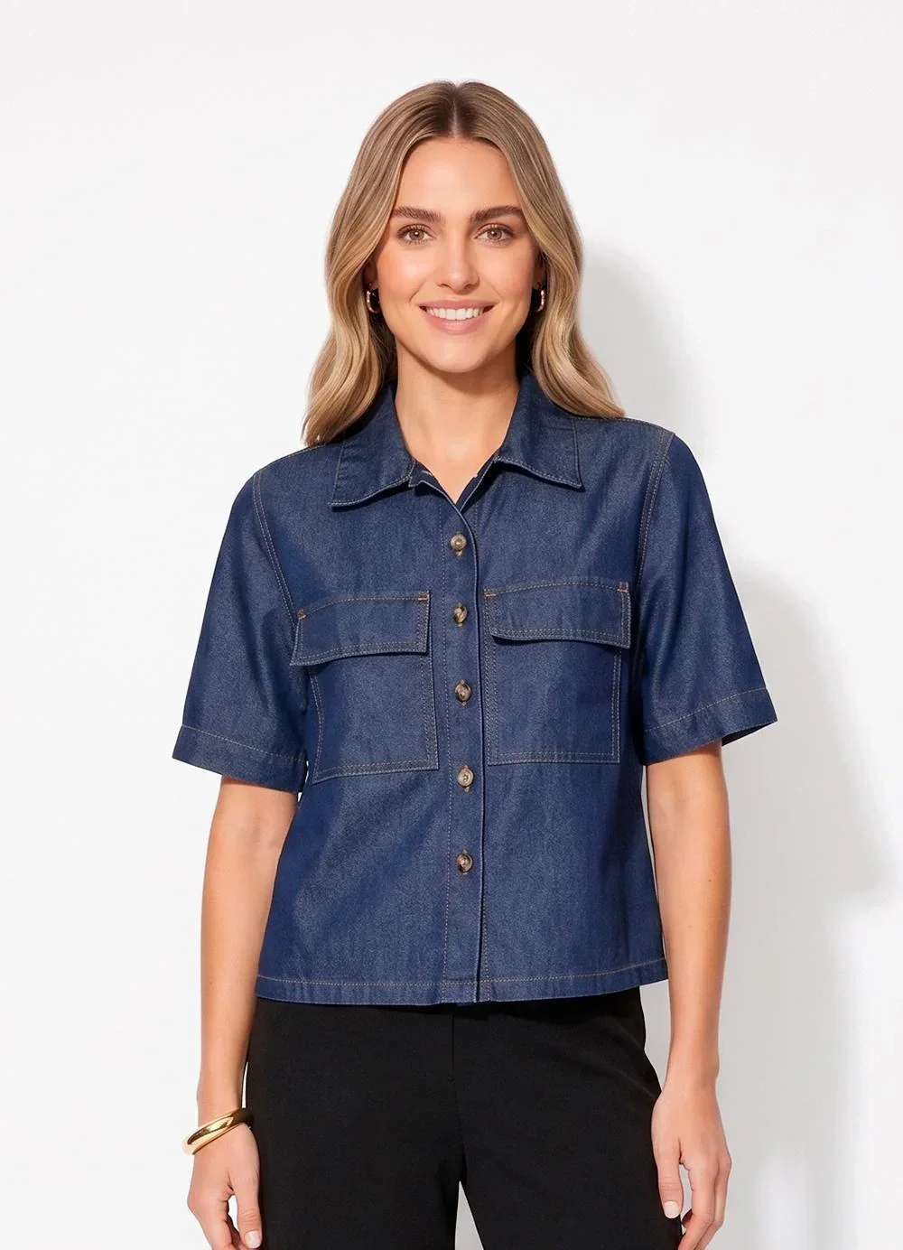 Quintess - Camisa Azul Escuro em Jeans