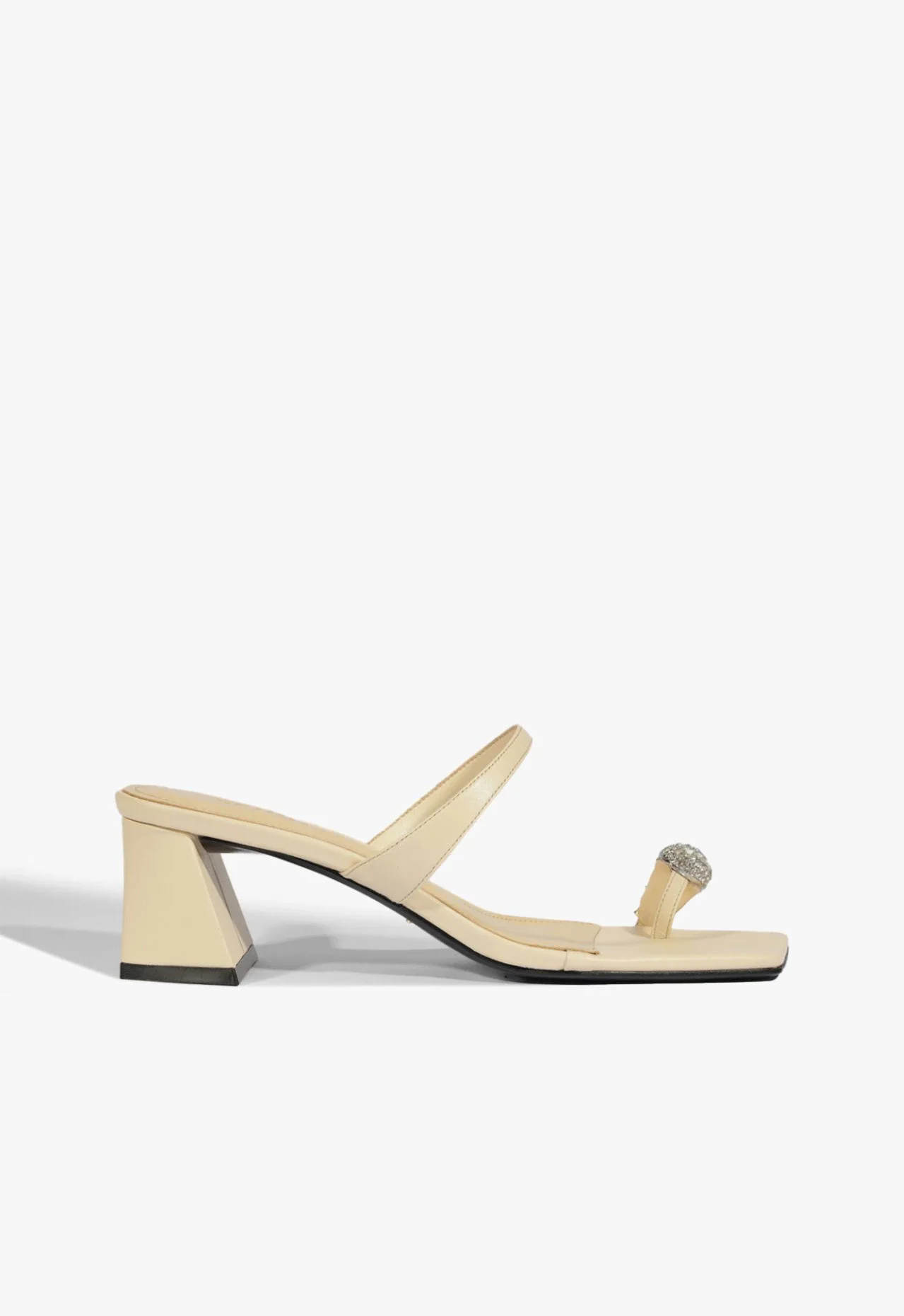 Sandália Mule Salto Médio Couro Strass Nude