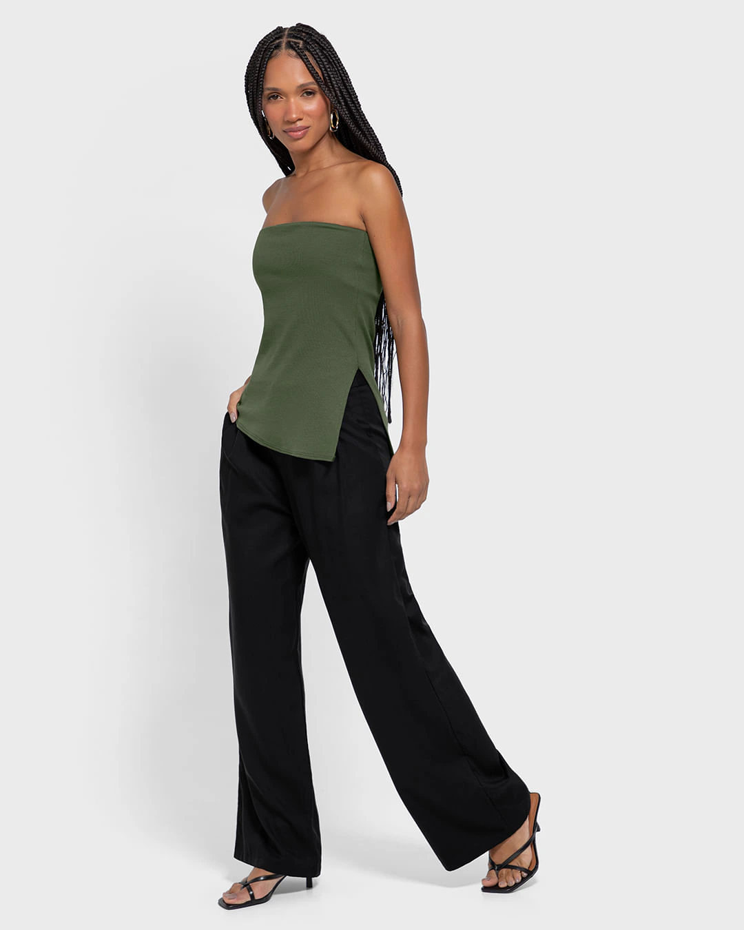 Blusa Feminina Sem Alças Fenda Lateral Em Ribana - ENFIM