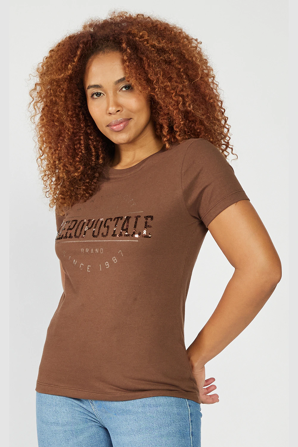 Camiseta Manga Curta Feminina Bordada Aeropostale - Marrom