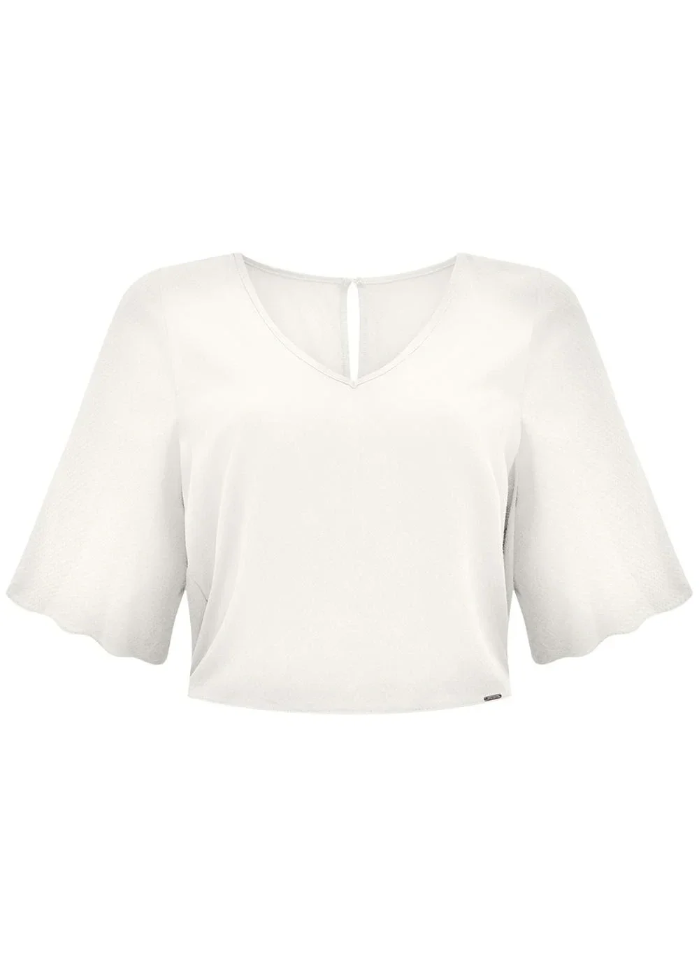 Lunender - Blusa Cropped com Mangas 3/4 e Branco