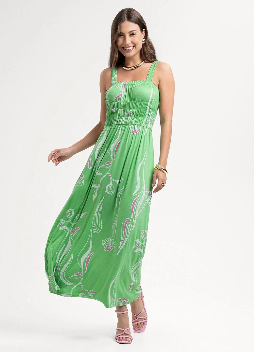 Habana - Vestido Longo em Viscose Verde