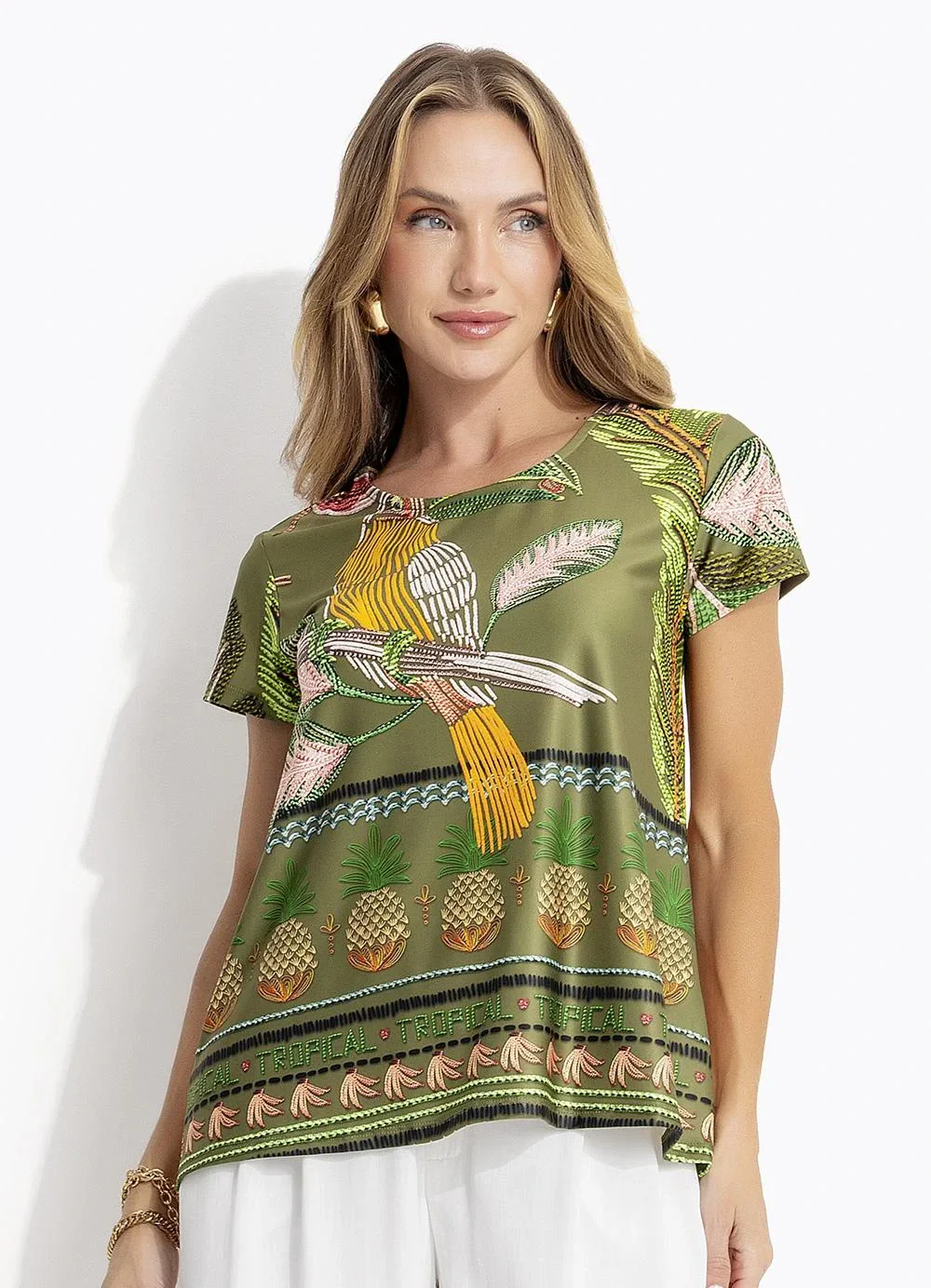 Quintess - Blusa Barrado Verde em Malha Fria