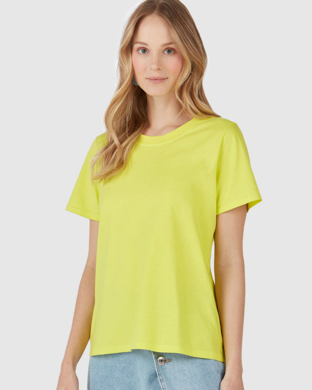 Blusa Básica Feminina Decote Redondo Com Pesponto Em Algodão