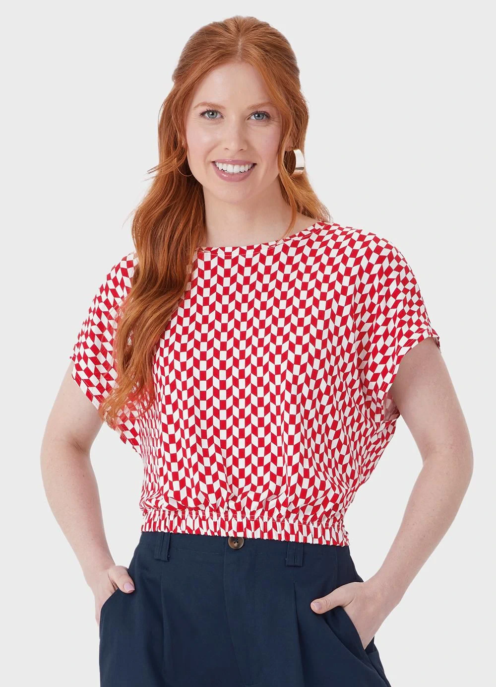 Malwee - Blusa Cropped Geométrica em Viscose Vermelho