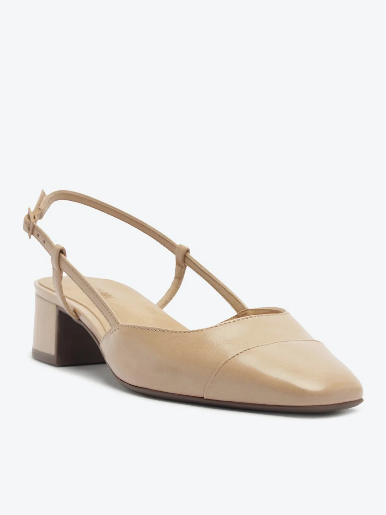 Scarpin Slingback Salto Bloco Ponta Bege