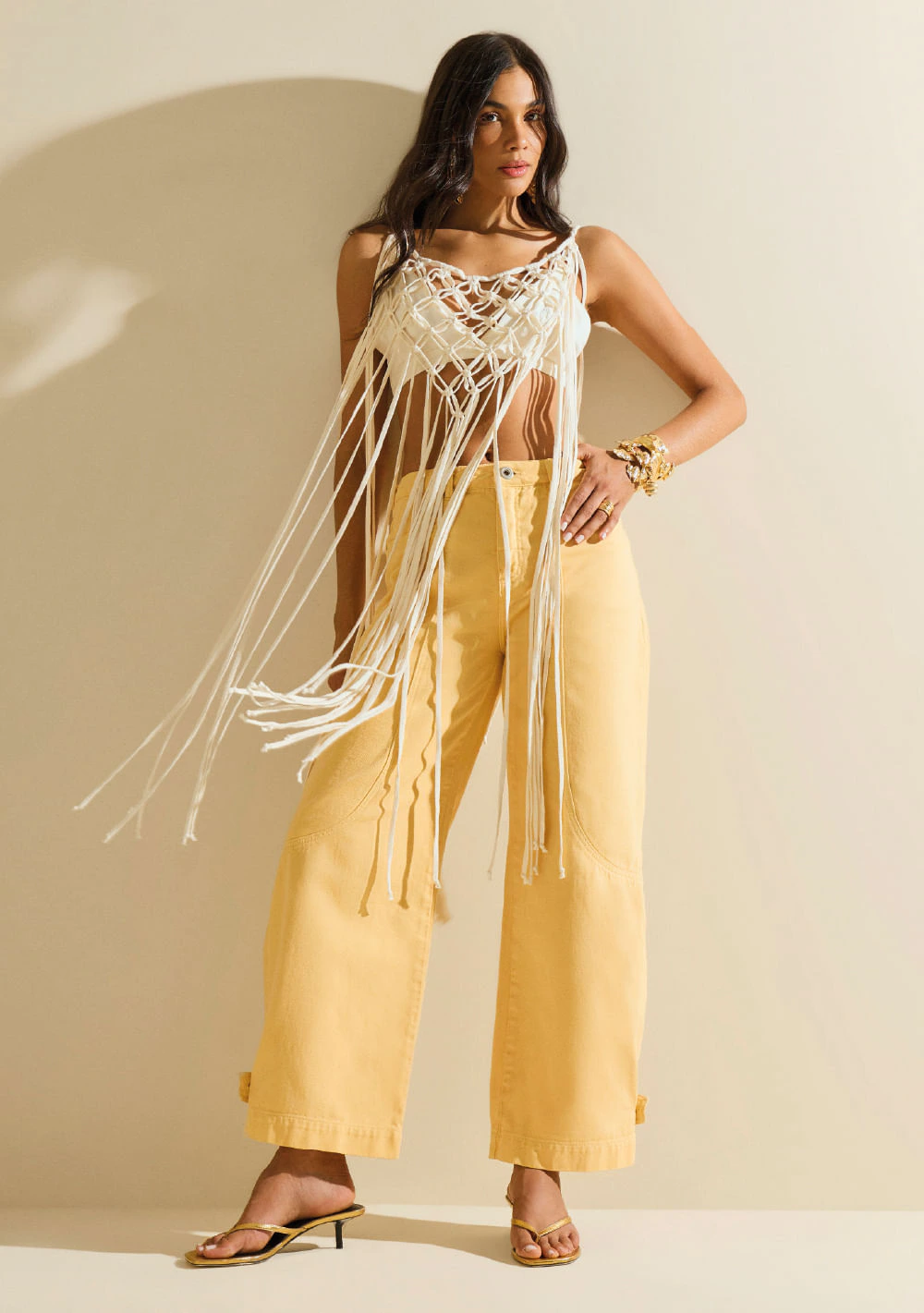 Calça Morena Rosa Wide Média Amarelo