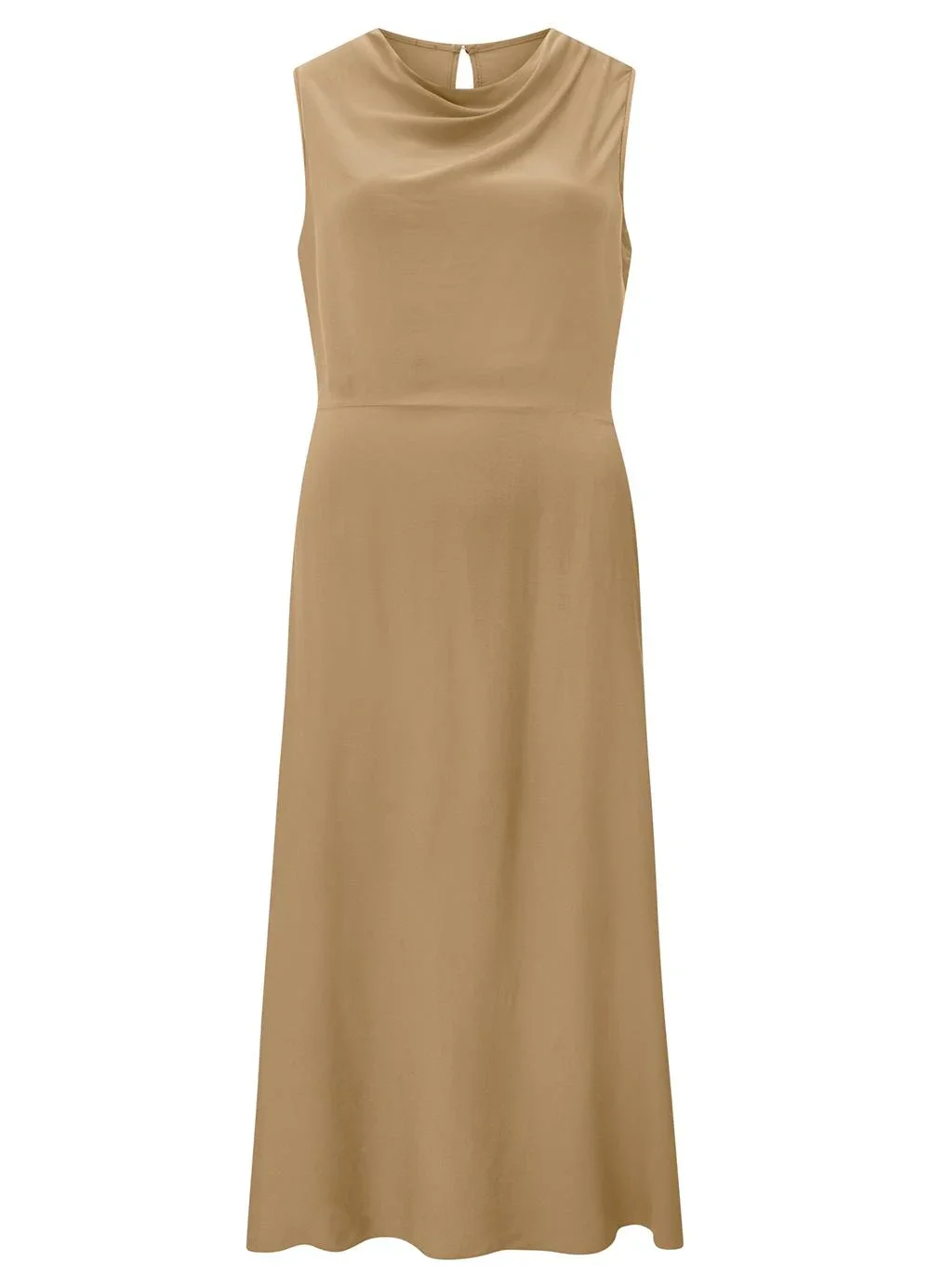 Lunender - Vestido Midi Chá com Decote Degagê Bege