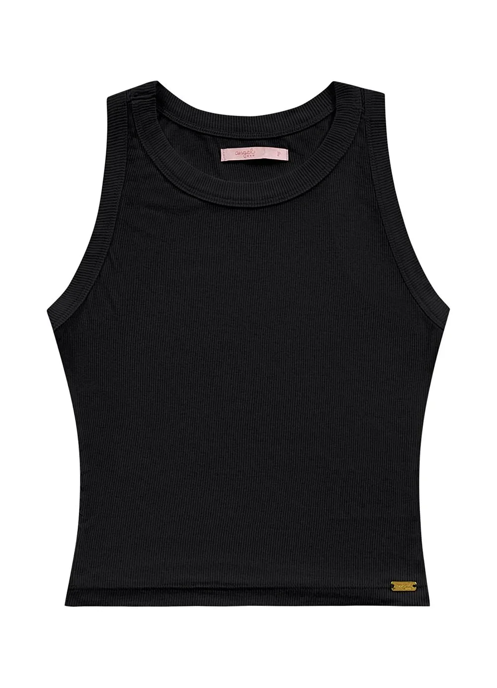 Angel - Blusa Regata Ribana Basic Preto