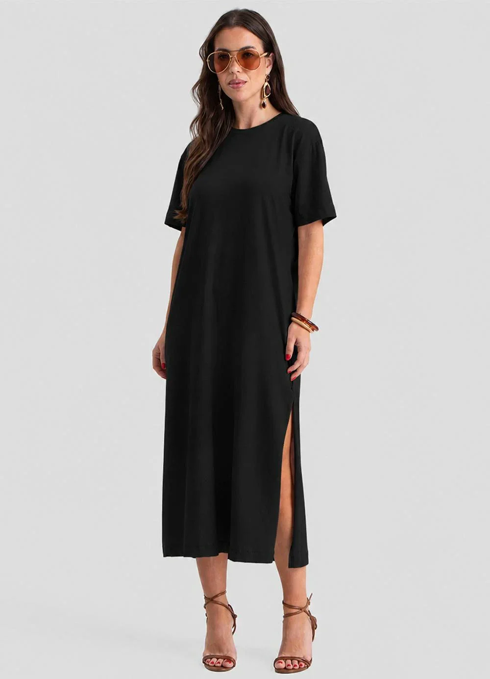 Dianna - Vestido Super Midi com Fendas Laterais Preto