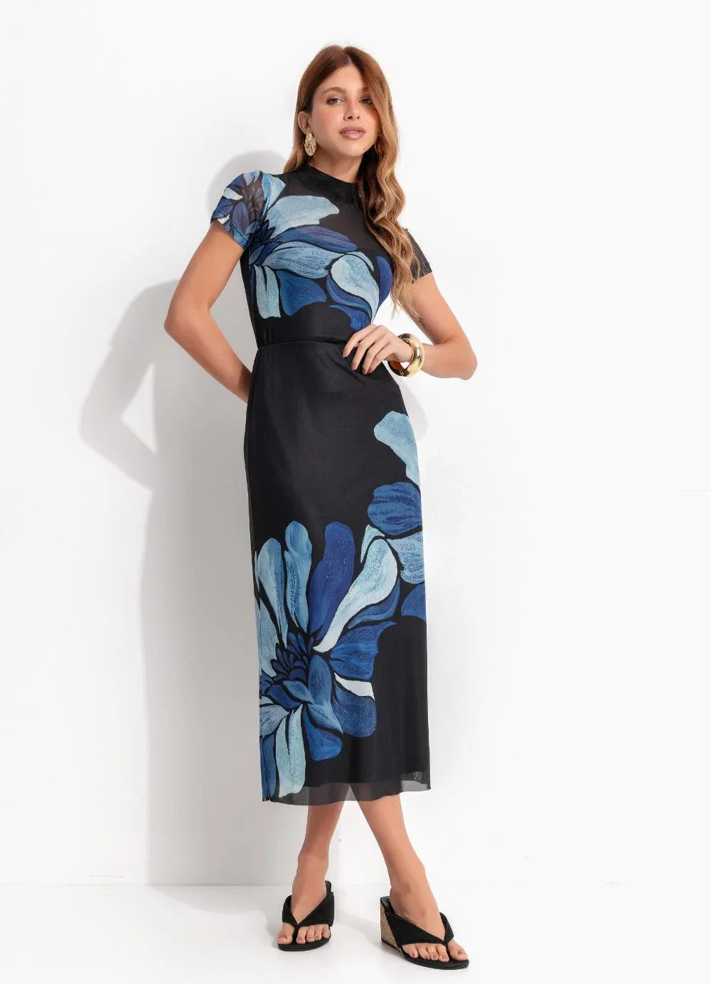 Farm - Blusa Tule Jardim de Amora Preto