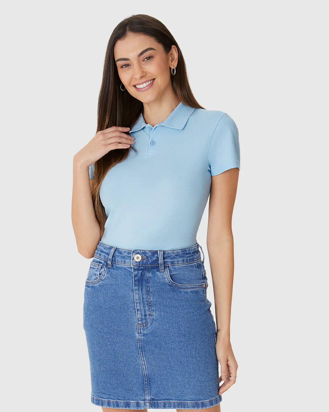 Camisa Polo Básica Feminina Com Peitilho Em Piquet Stretch