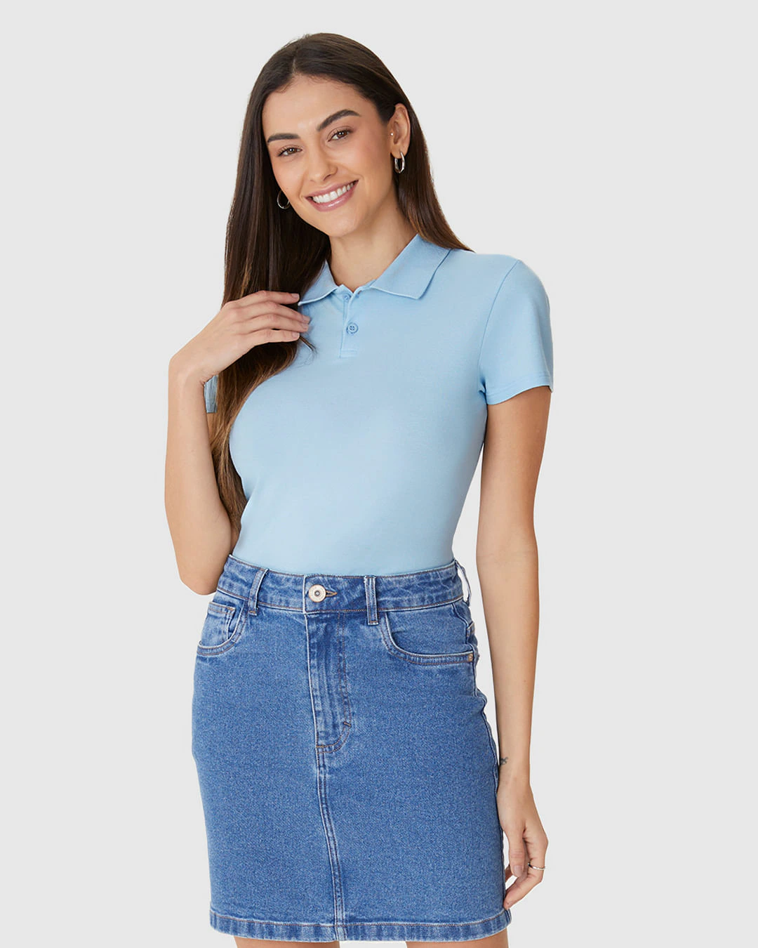 Camisa Polo Básica Feminina Com Peitilho Em Piquet Stretch