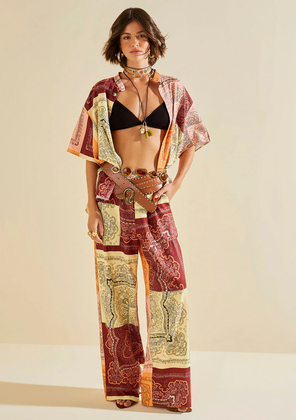 Calça Morena Rosa Wide Alta Amarelo