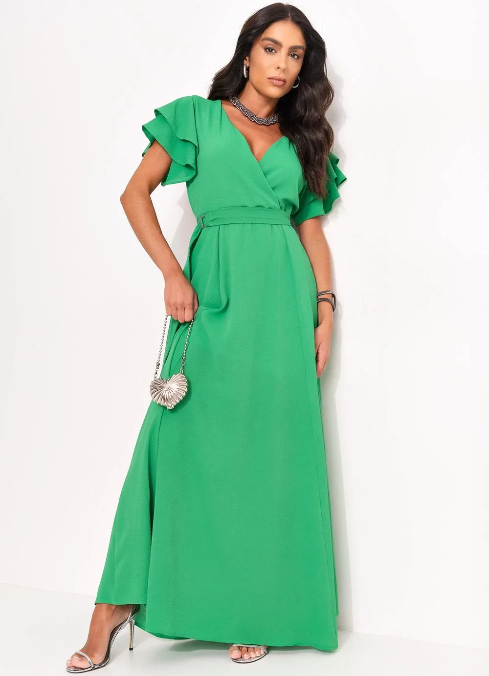 Quintess - Vestido Longo Verde com Cinto