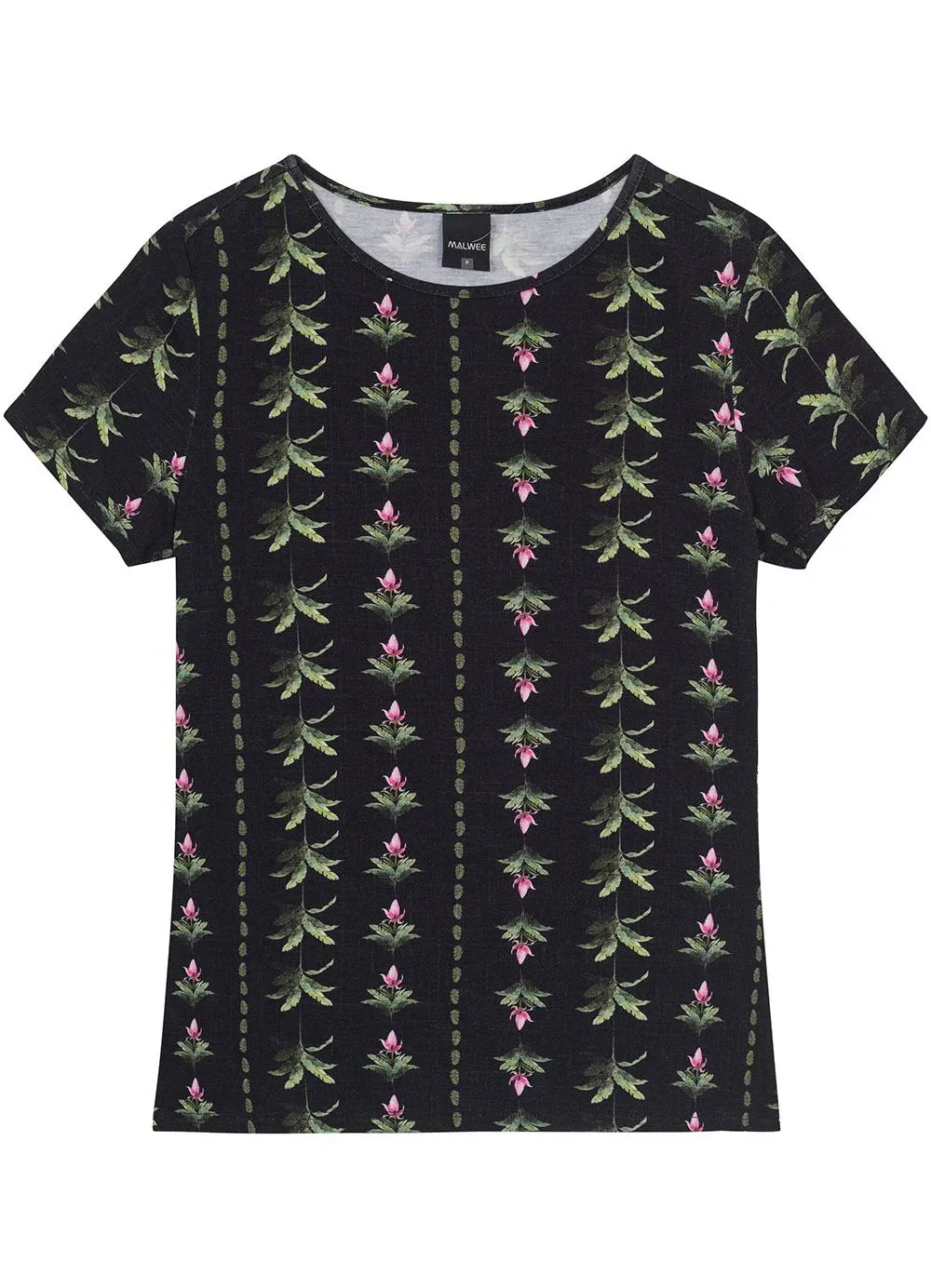 Malwee - Blusa Preto Floral em Viscose Stretch