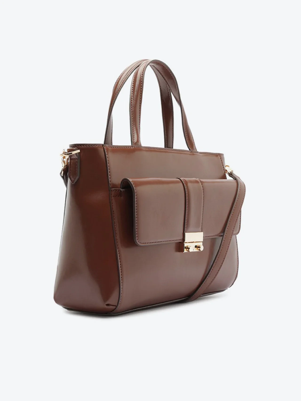 Bolsa Tote Bolso Fechamento Metal Marrom