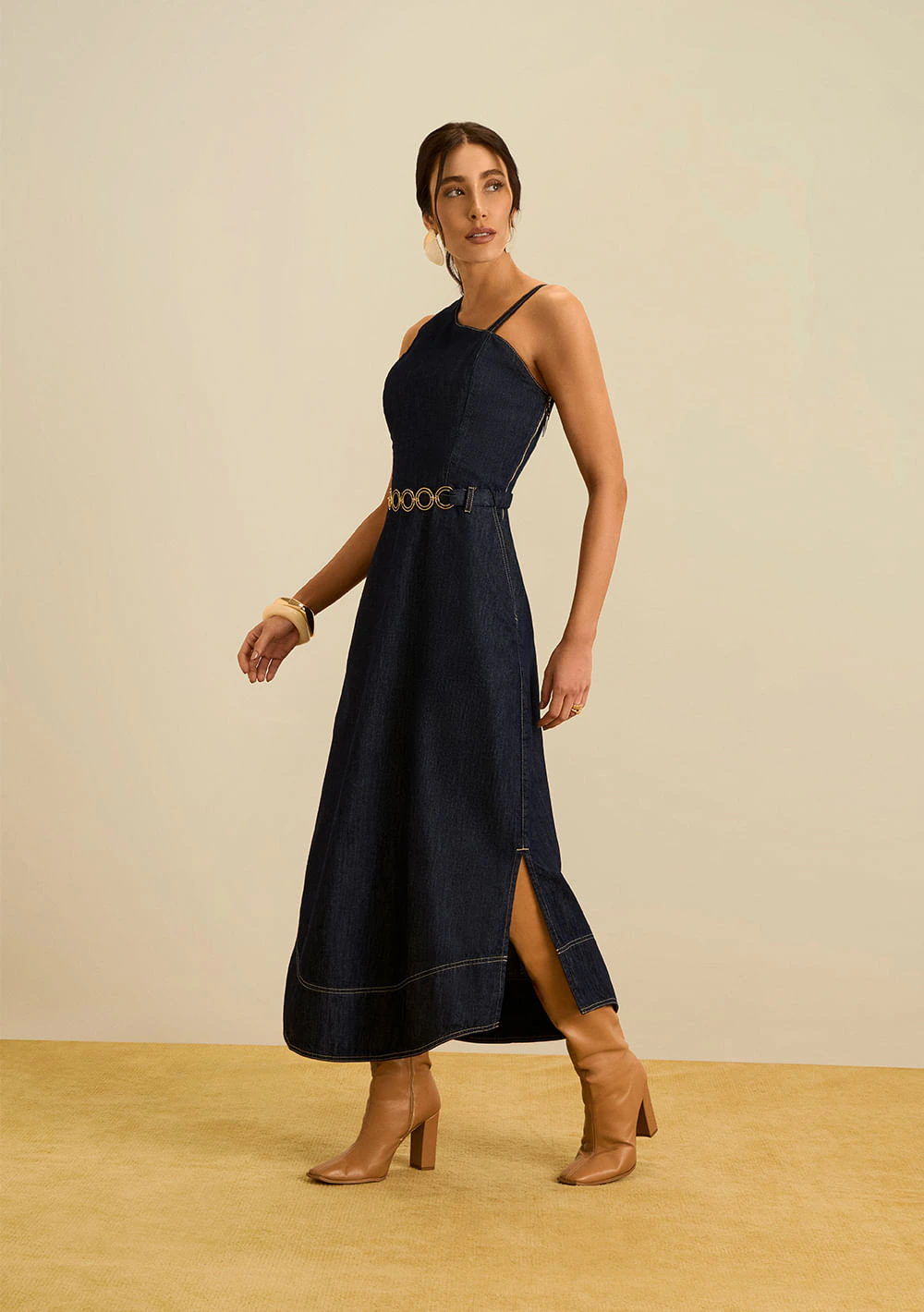 Vestido Maria.Valentina Solto Um Ombro Só Sem Manga Midi Azul