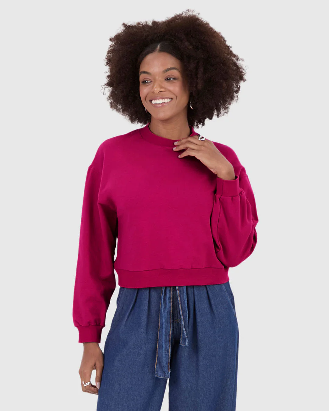 Blusão Básico Feminino Cropped Em Moletom Stretch Flanelado