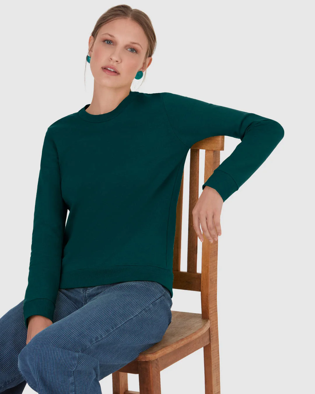 Blusão Básico Feminino Decote Redondo Em Moletom Stretch Flanelado