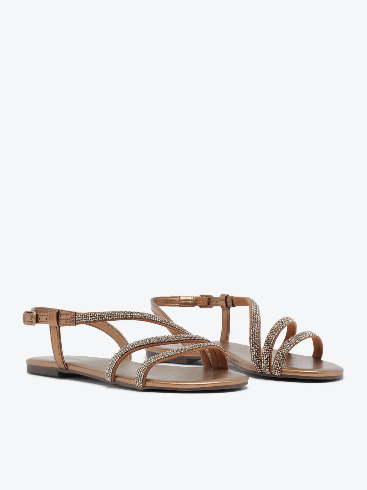 Rasteira Tira Curva Cristais Bronze