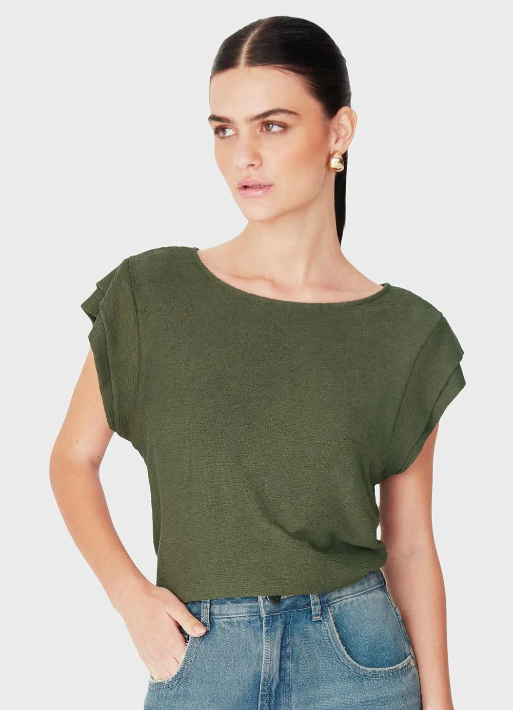 Enfim - Blusa Muscle Tee Texturizada Verde Militar