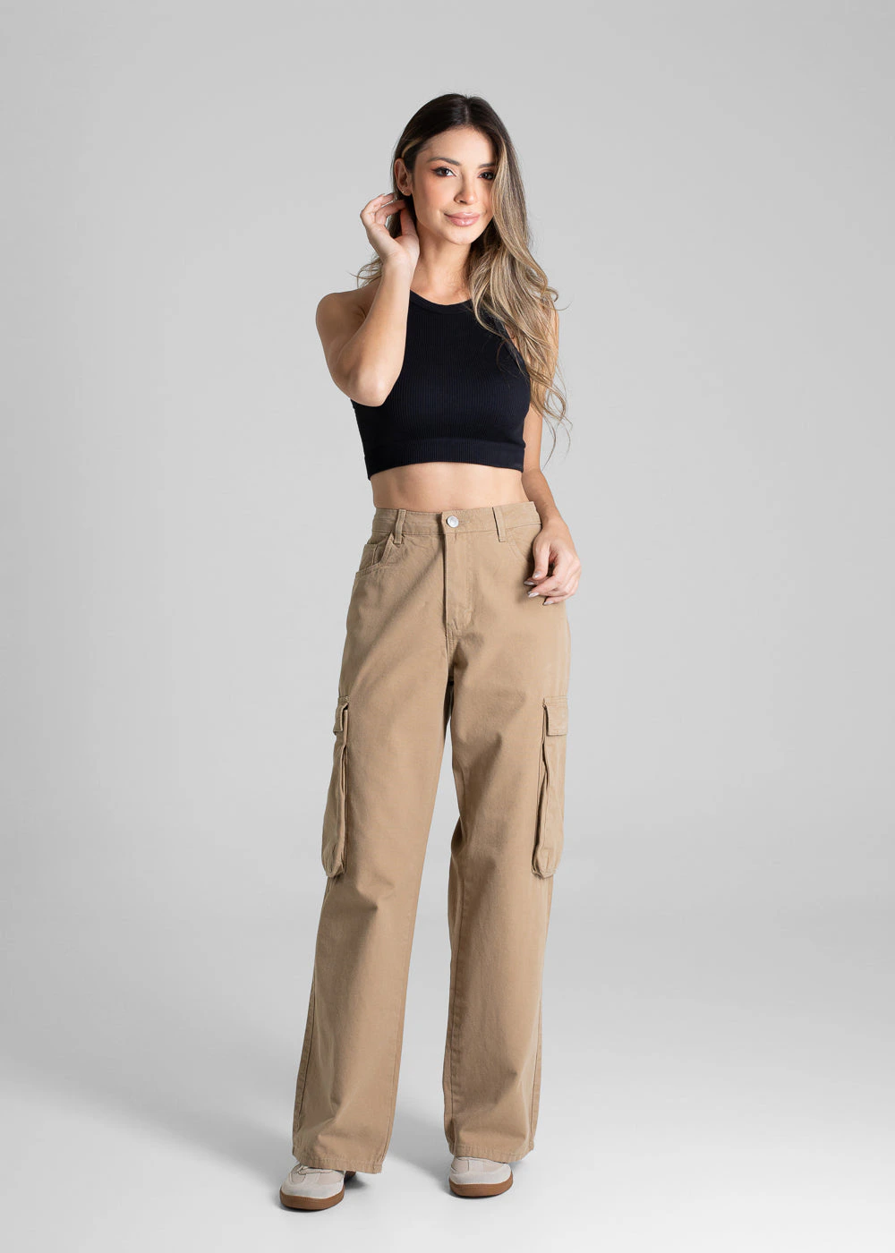 Calça Sarja Sawary Wide Leg Cargo - 280760 BEGE